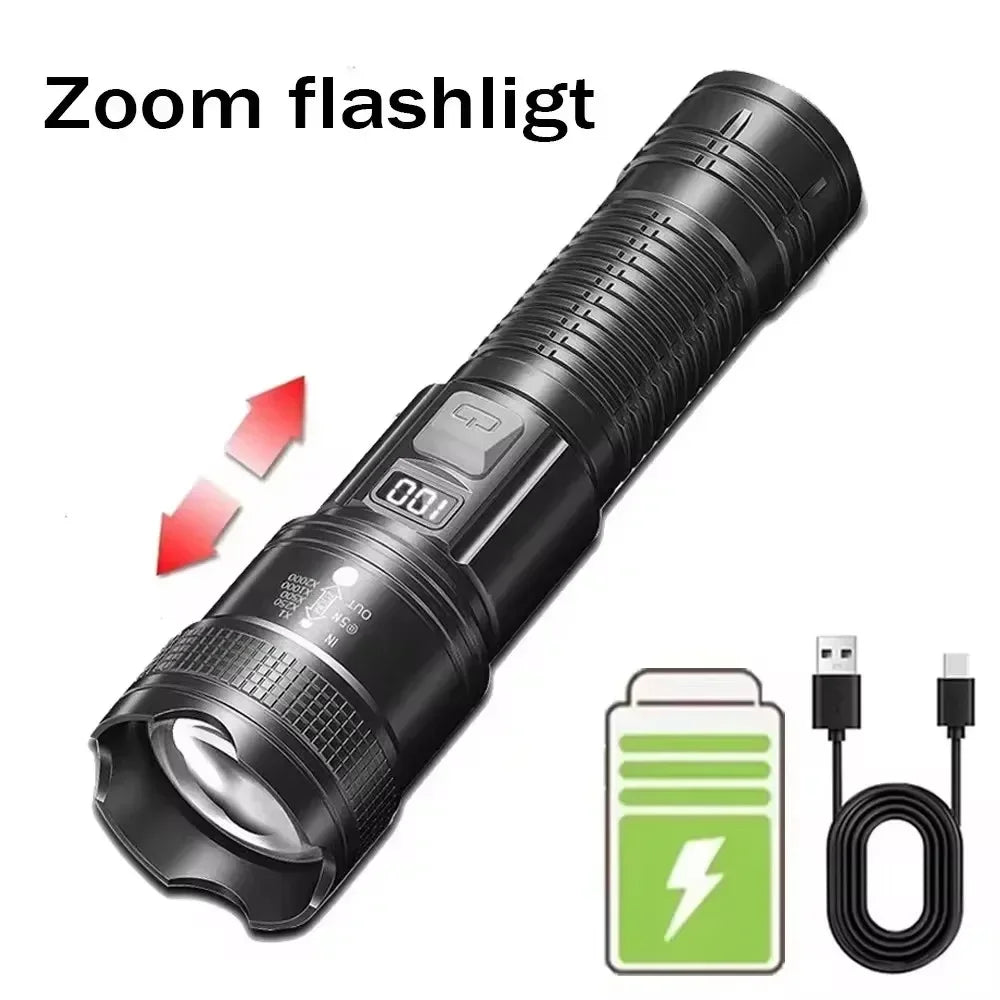 Rechargeable LED Flashlight – 3 Modes, USB-C, 1500m Beam