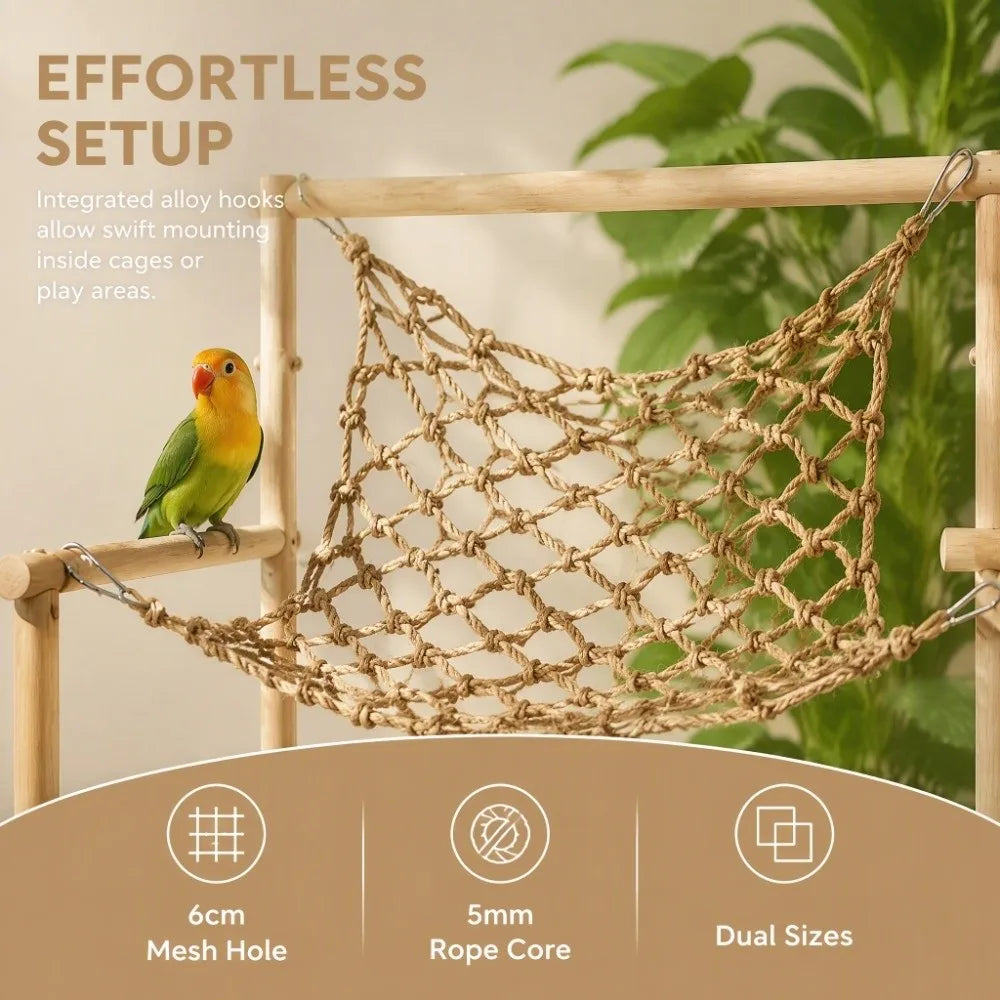 Hemp Rope Bird Climbing Net with Hooks – Parrot Cage Toy