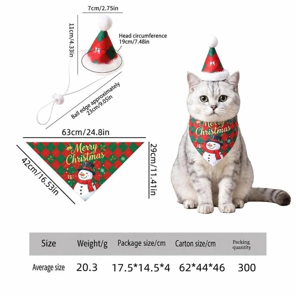Pet Christmas Costume Set – Santa Hat & Bandana Scarf