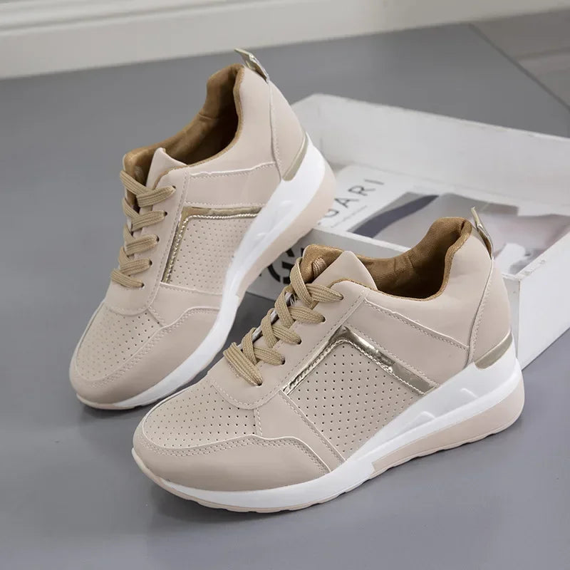 Women's Wedge Platform Sneakers – Lace-Up Breathable Sport Shoes