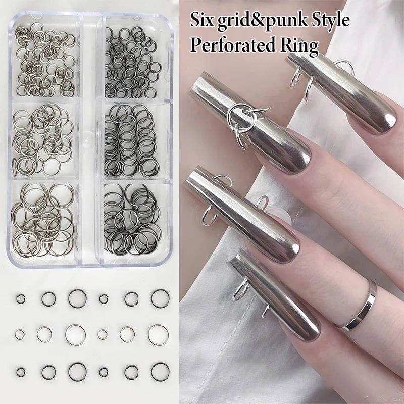 6-Grid Punk Alloy Nail Charms – 140–160 Rhinestone Pieces