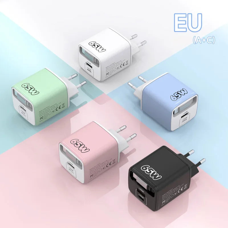 PD 65W Multi-Port Fast Charger with 70cm Extension | EU US UK