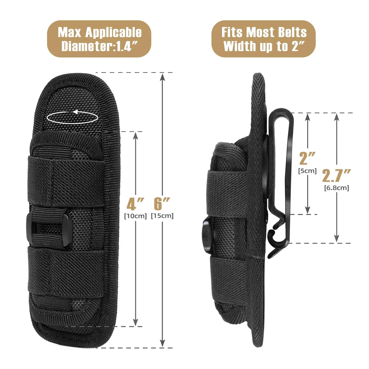 Tactical Flashlight Pouch Holster – 360° Rotatable Belt Clip