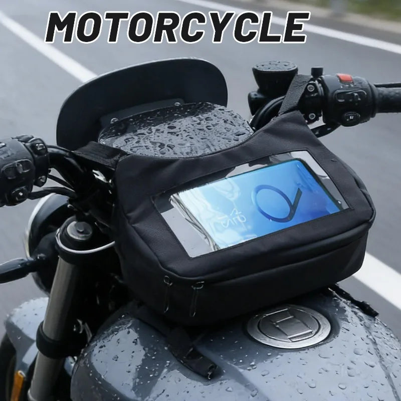 Waterproof Motorcycle Handlebar Bag with Touch Screen Window