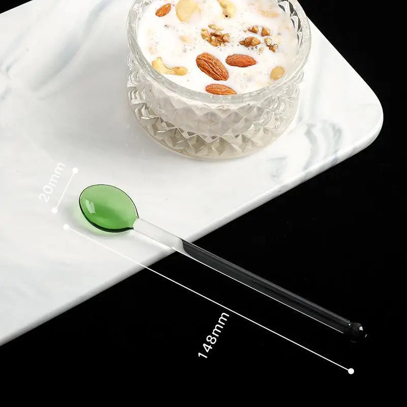 Colorful Glass Stirring Spoon – Long Handle, Heat Resistant