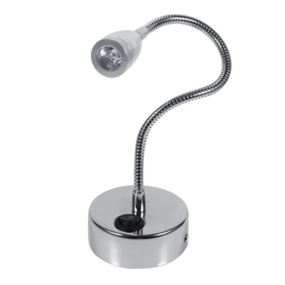 Silver Gooseneck LED Wall Lamp 3W – Flexible Reading Light