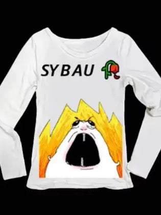 Women's Y2K Meme Print Long Sleeve Slim Fit Tee | Casual Top