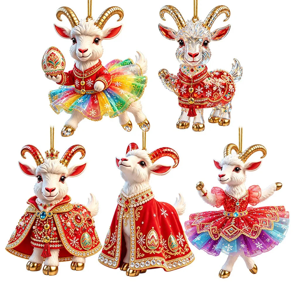 Rhinestone Goat Christmas Ornaments 5-Pack – Acrylic Hanging