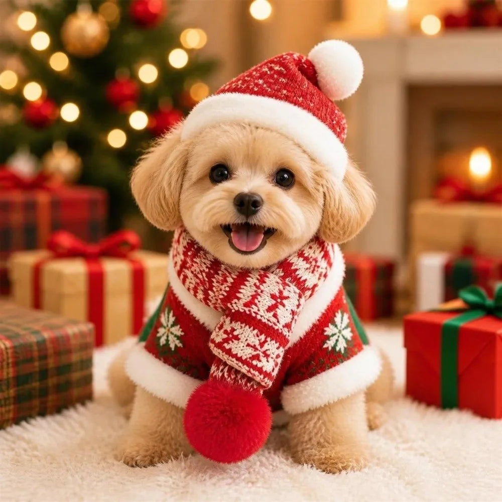 Christmas Dog Scarf Bandana – Festive Small Pet Neck Warmer