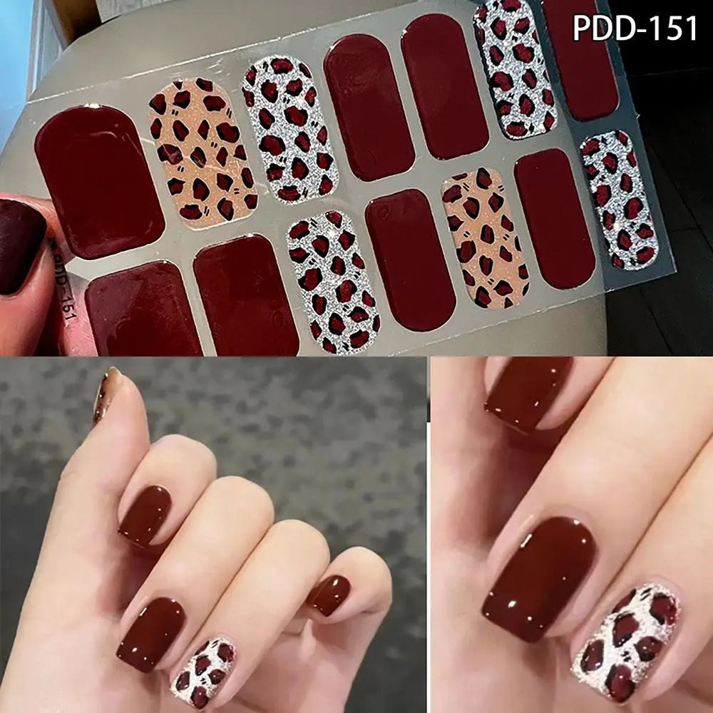 Semi-Cured Gel Nail Stickers – 14 Floral Full Cover Strips