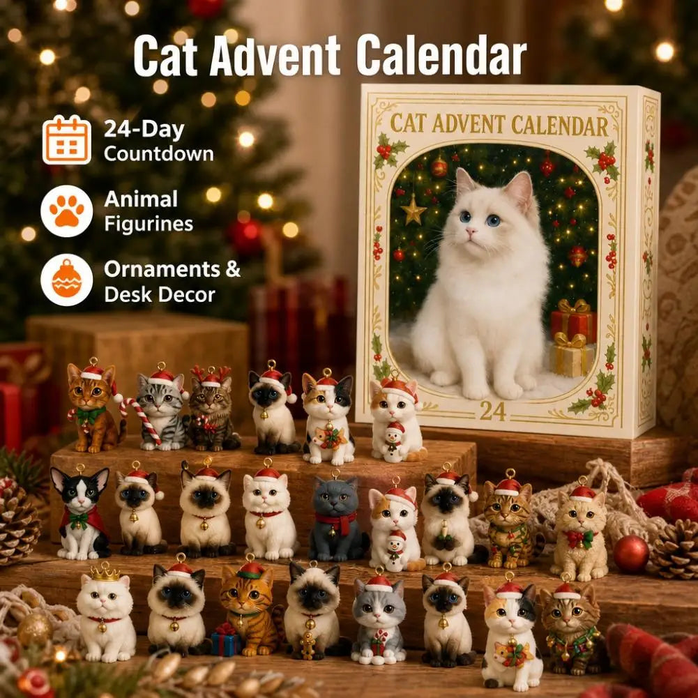 2026 Christmas Advent Calendar – 24 Cat Figurine Ornaments