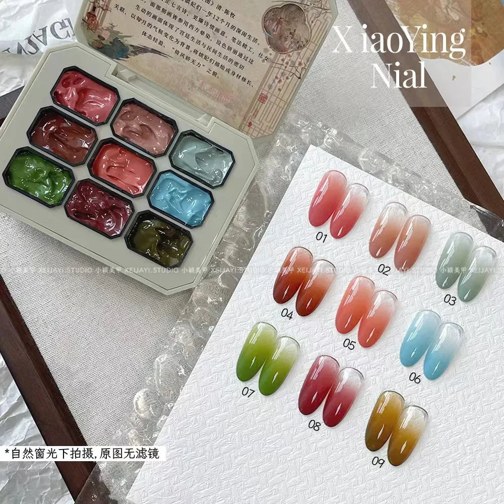 SAMMY 9-Color Chinese Style Nail Glitter Gel Palette