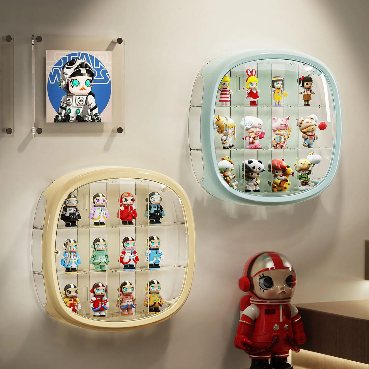 Space Capsule Figurine Display Case with LED Light – 12-Slot