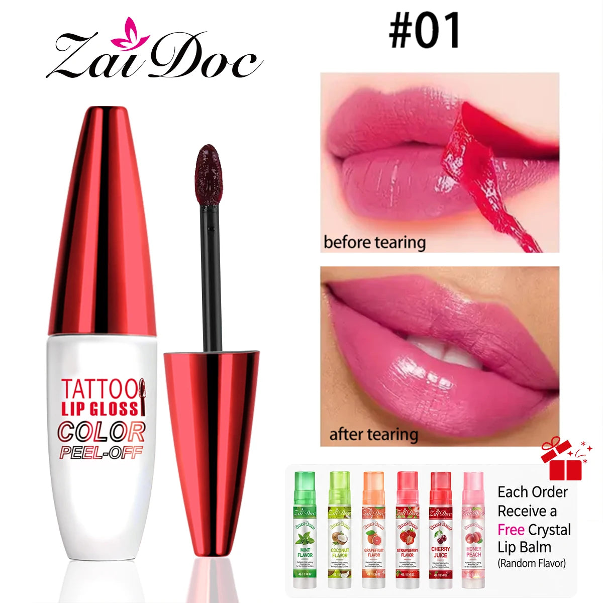 ZaiDoc Peel Off Lip Stain Set – 4 Colors Matte & Waterproof