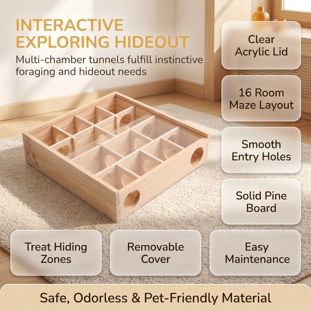 Wooden Hamster Tunnel Maze with Clear Panel – 25×25cm