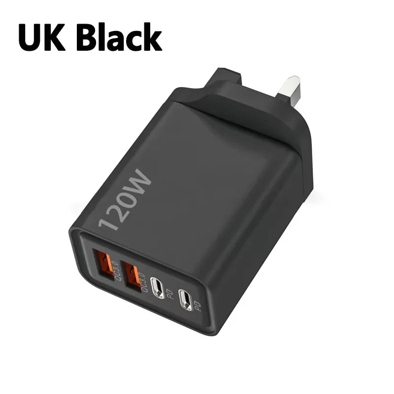 4-Port 120W USB-C PD Fast Charger – Quick Charge 3.0 Adapter