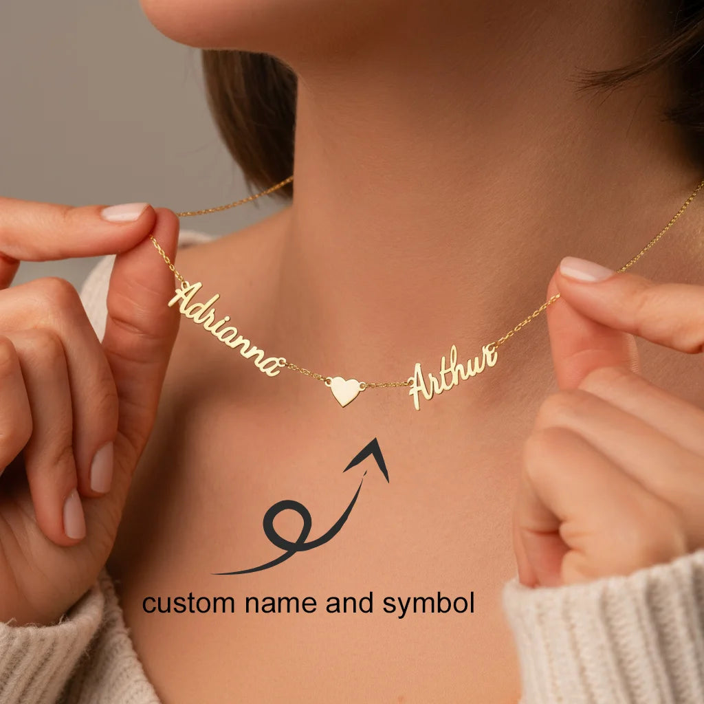Custom Double Name Heart Necklace | 18K Gold Plated Choker