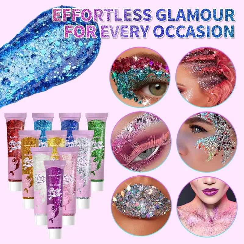 10-Piece Body Glitter Gel Set – Face, Hair & Nail Sequins