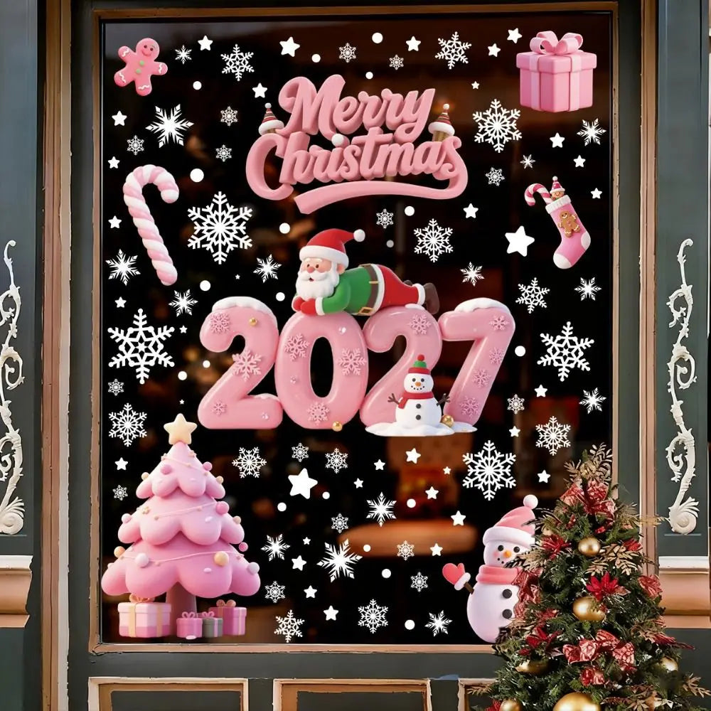 Christmas Static Window Clings – Santa & Snowman Decals 4-Sheet