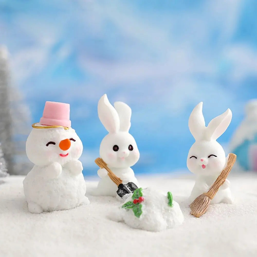 Snowman Bunny Miniature Figurine – Christmas Micro Landscape Décor