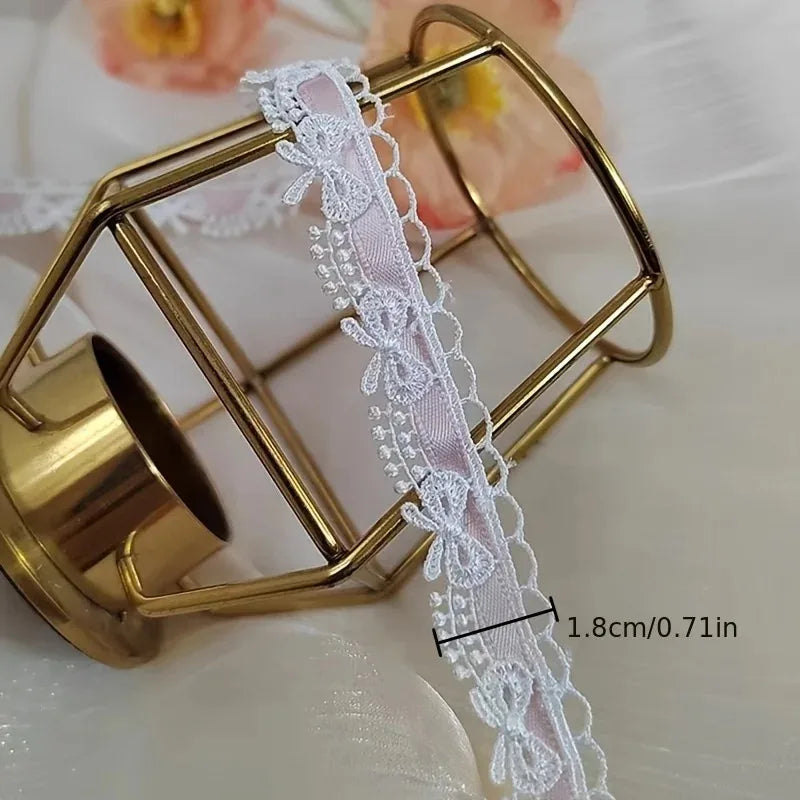 Pink & White Flower Bow Lace Ribbon 1 Yard – 1.8cm DIY Trim