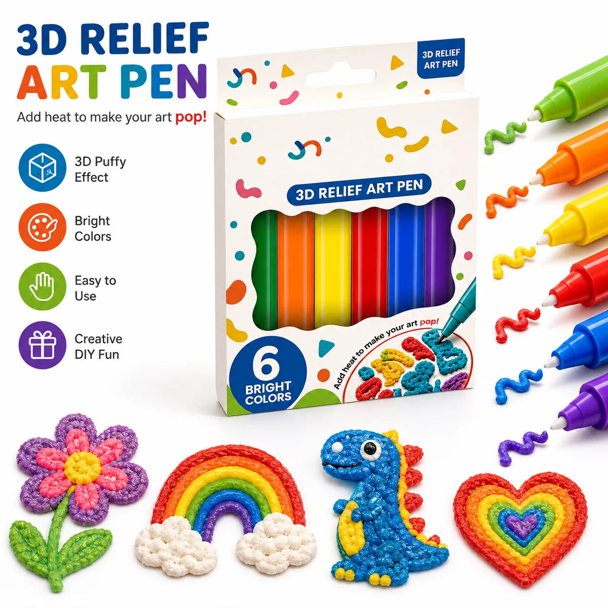 3D Puffy Paint Pens – 6-Pack Bubble Expanding Art Pens for Kids