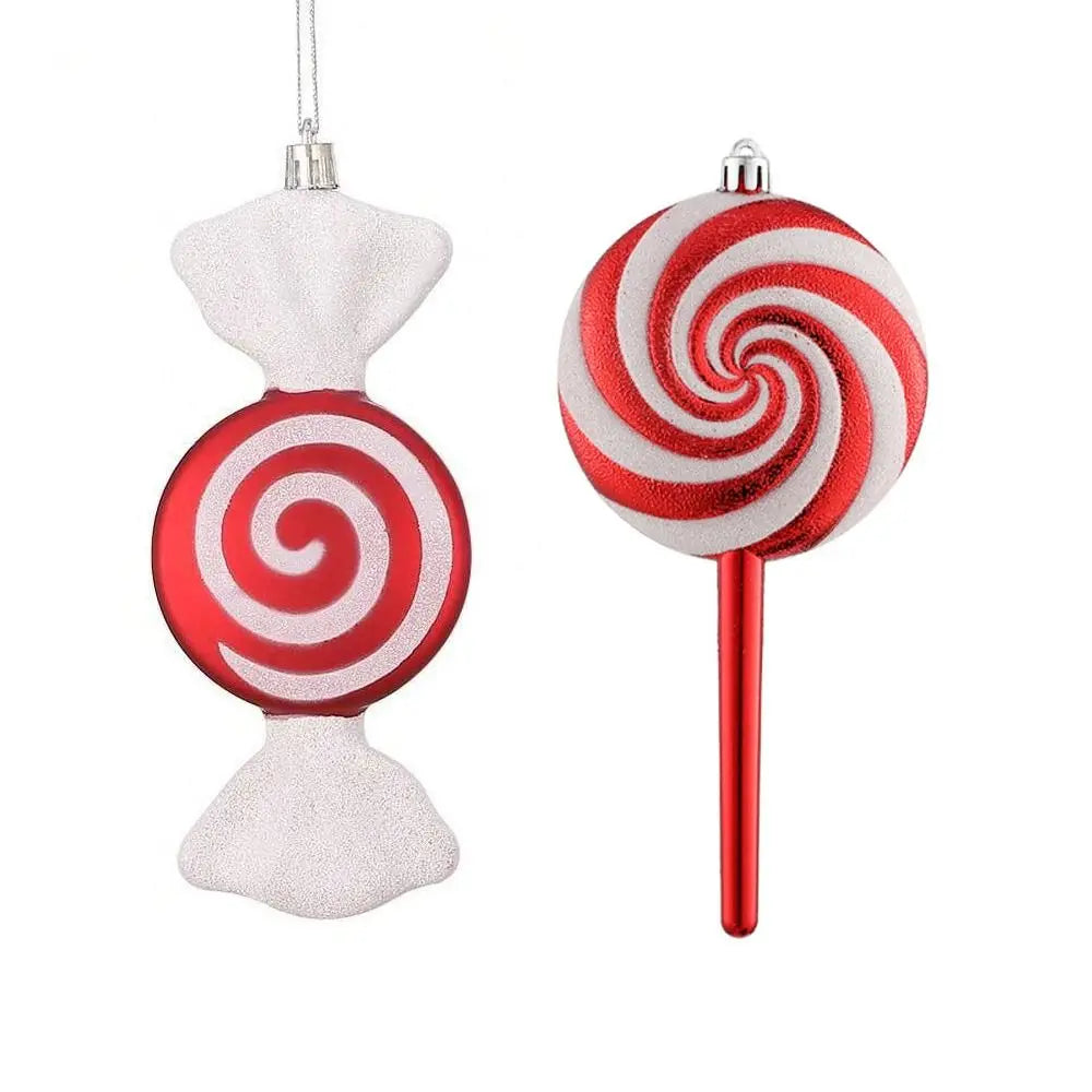 PVC Lollipop & Candy Cane Christmas Ornaments – Red & White