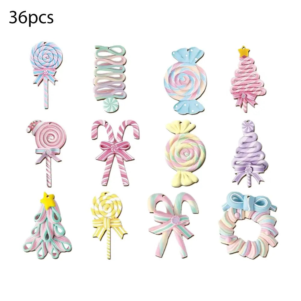 Wooden Pastel Candy Christmas Ornaments Set – 12/24/36 Pcs
