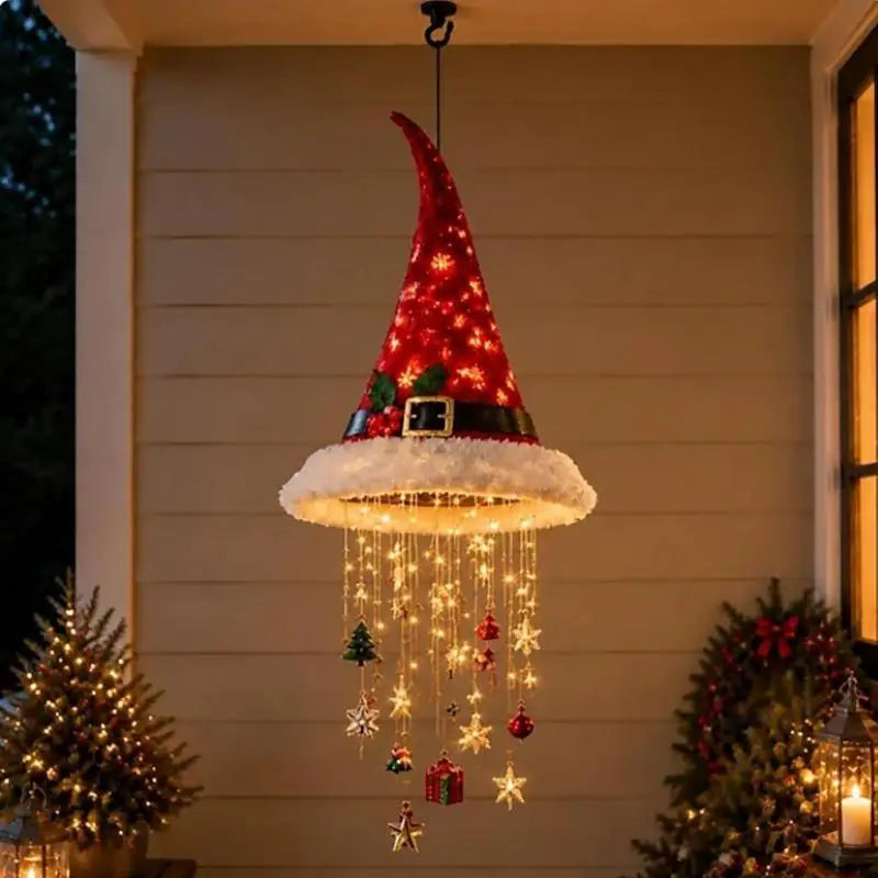 LED Witch Hat Wind Chime Hanging Décor – Glowing Iron Ornament