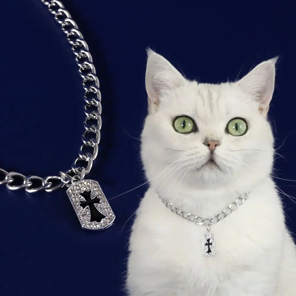 Zircon Cross Pendant Pet Necklace – Cat & Dog Accessory