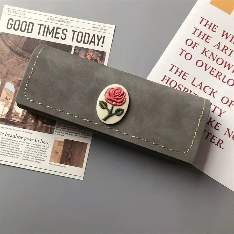 Vintage Rose Pattern Glasses Case – PU Leather Eyewear Box