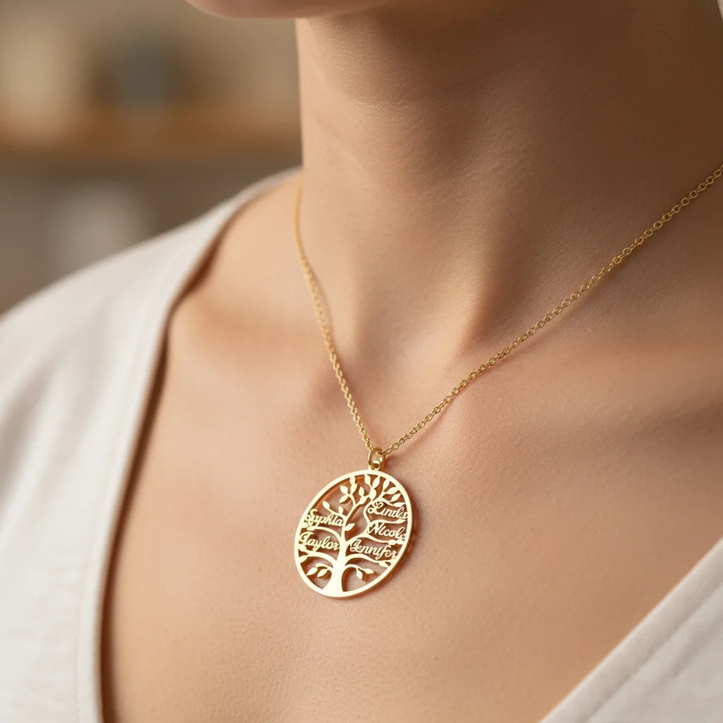Custom Tree of Life Name Necklace | 18K Gold Plated Pendant