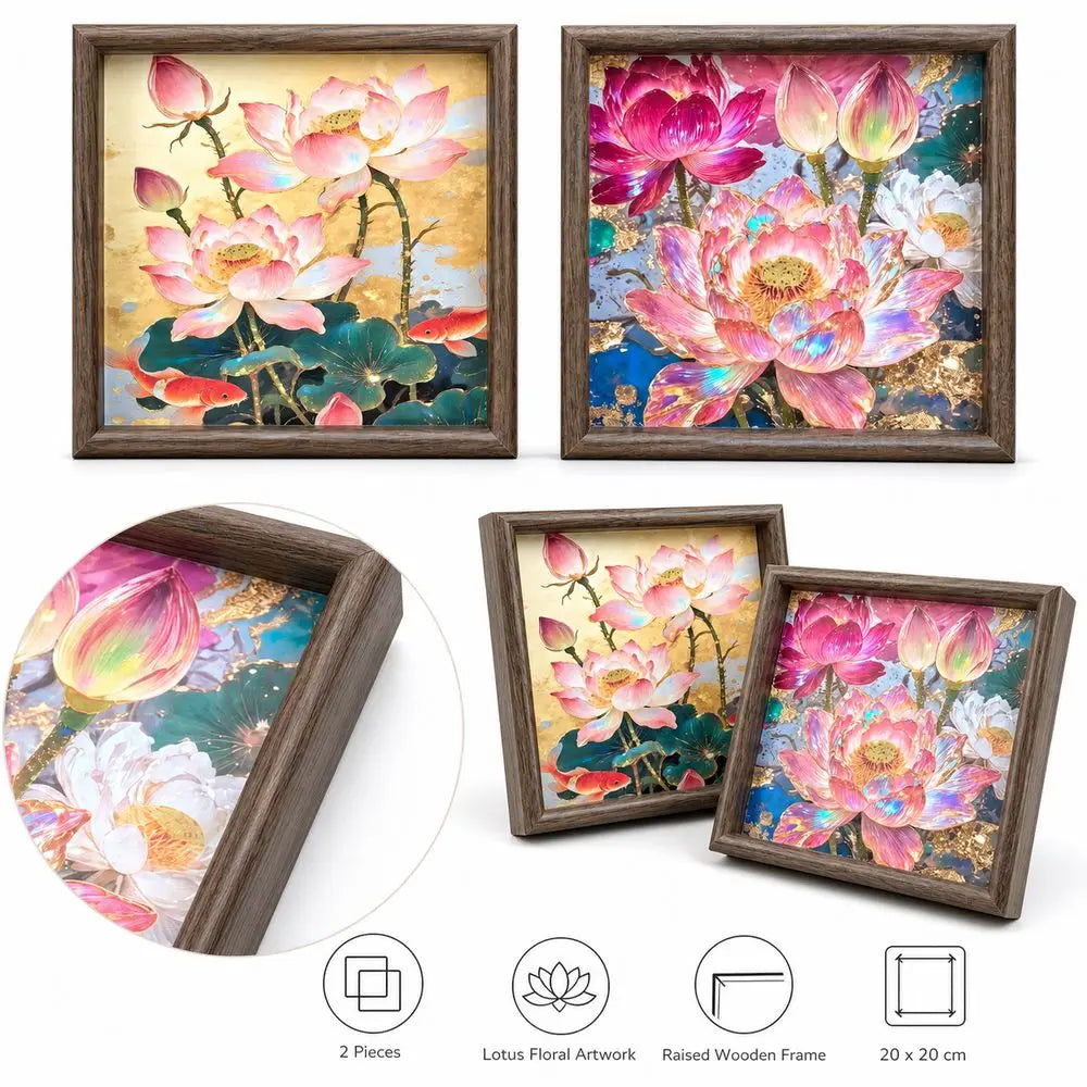 Lotus Wooden Decorative Tray – Square Raised Frame 20cm (2-Pack)