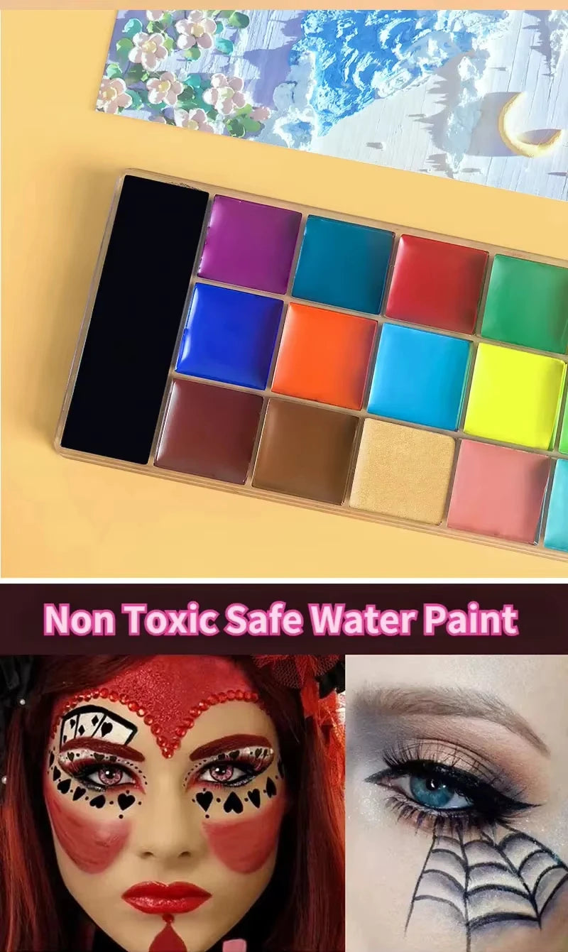 20-Color Face & Body Paint Palette – Halloween Cosplay Stage
