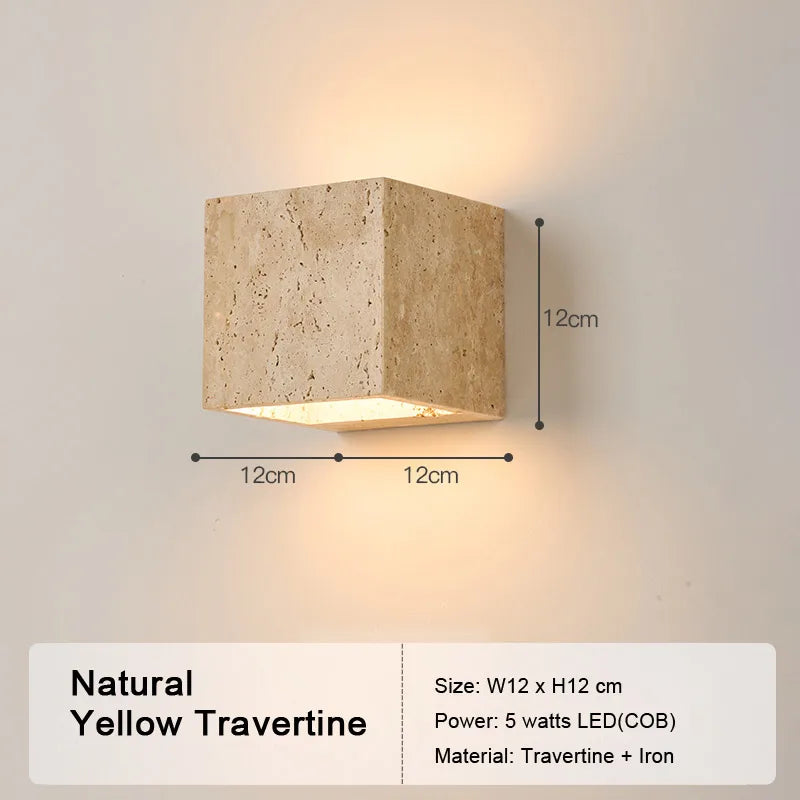 Retro LED Wall Lamp – Natural Yellow Travertine Stone Light