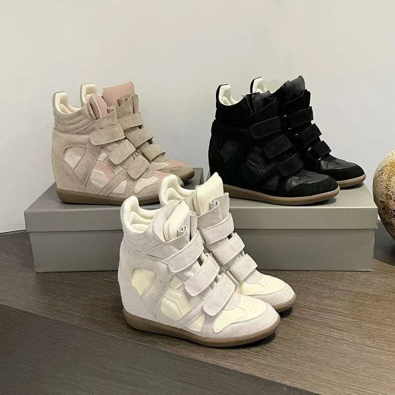LEDP Women's Ankle Boots – 8CM Hidden Wedge Heel Split Leather