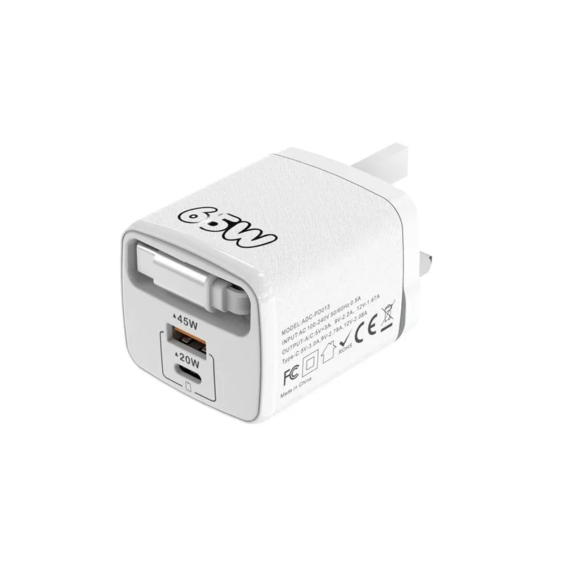 PD 65W Multi-Port Fast Charger with 70cm Extension | EU US UK