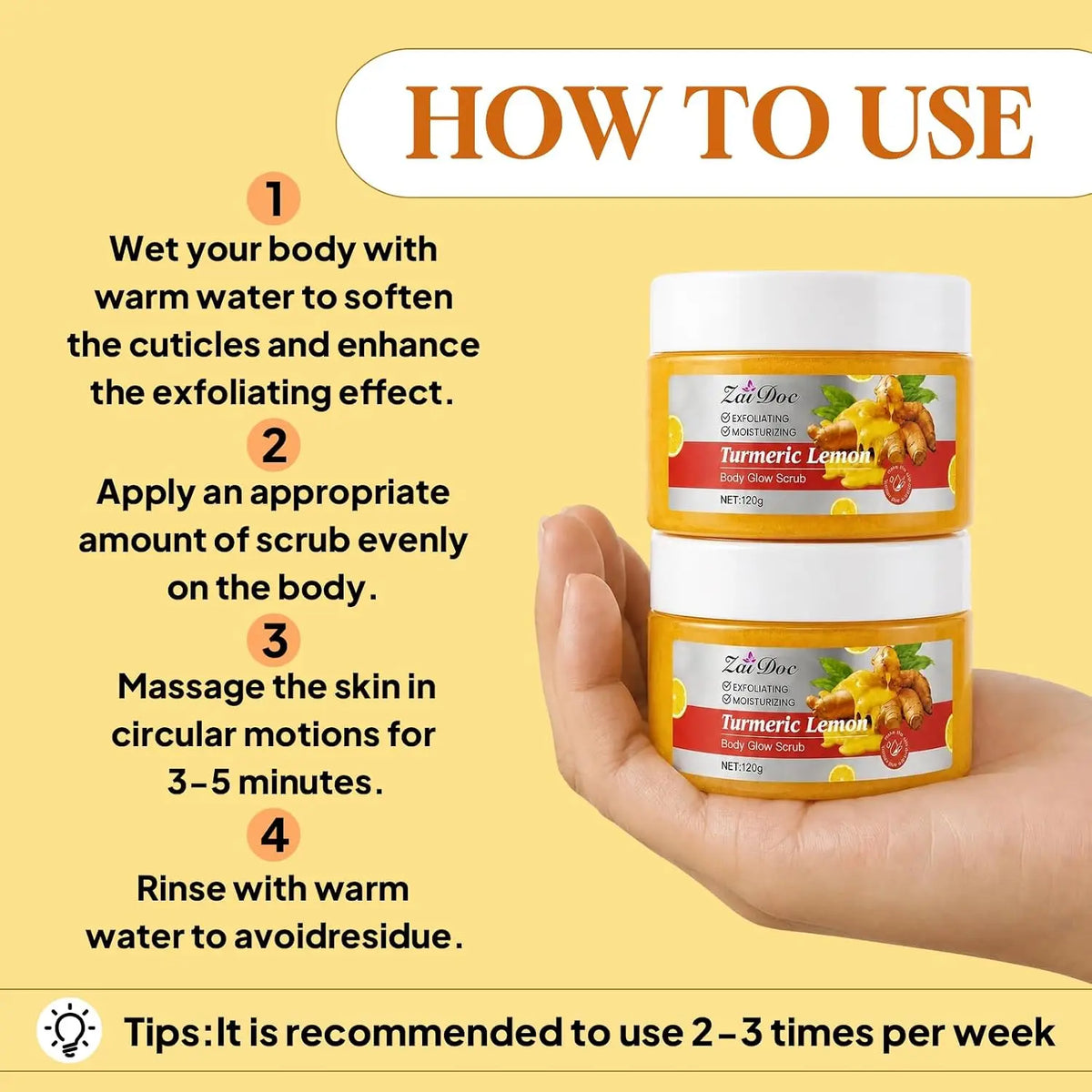 Turmeric Lemon Body Scrub – Natural Sea Salt Exfoliator 4/9 Pk