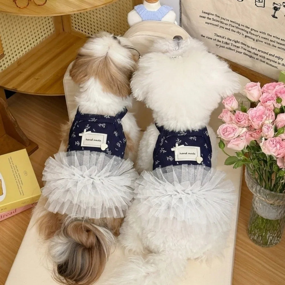 Korean Style Small Flower Dog Princess Dress | Breathable Cotton