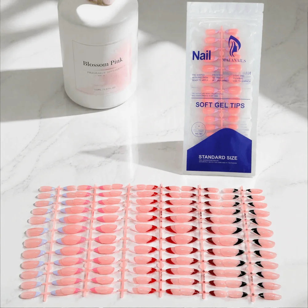 144-Piece Press On Nails – 6 Colors Glossy Full Cover Tips