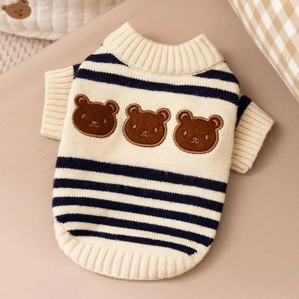 Striped Knitted Dog Sweater Pullover – Warm Cotton Pet Coat