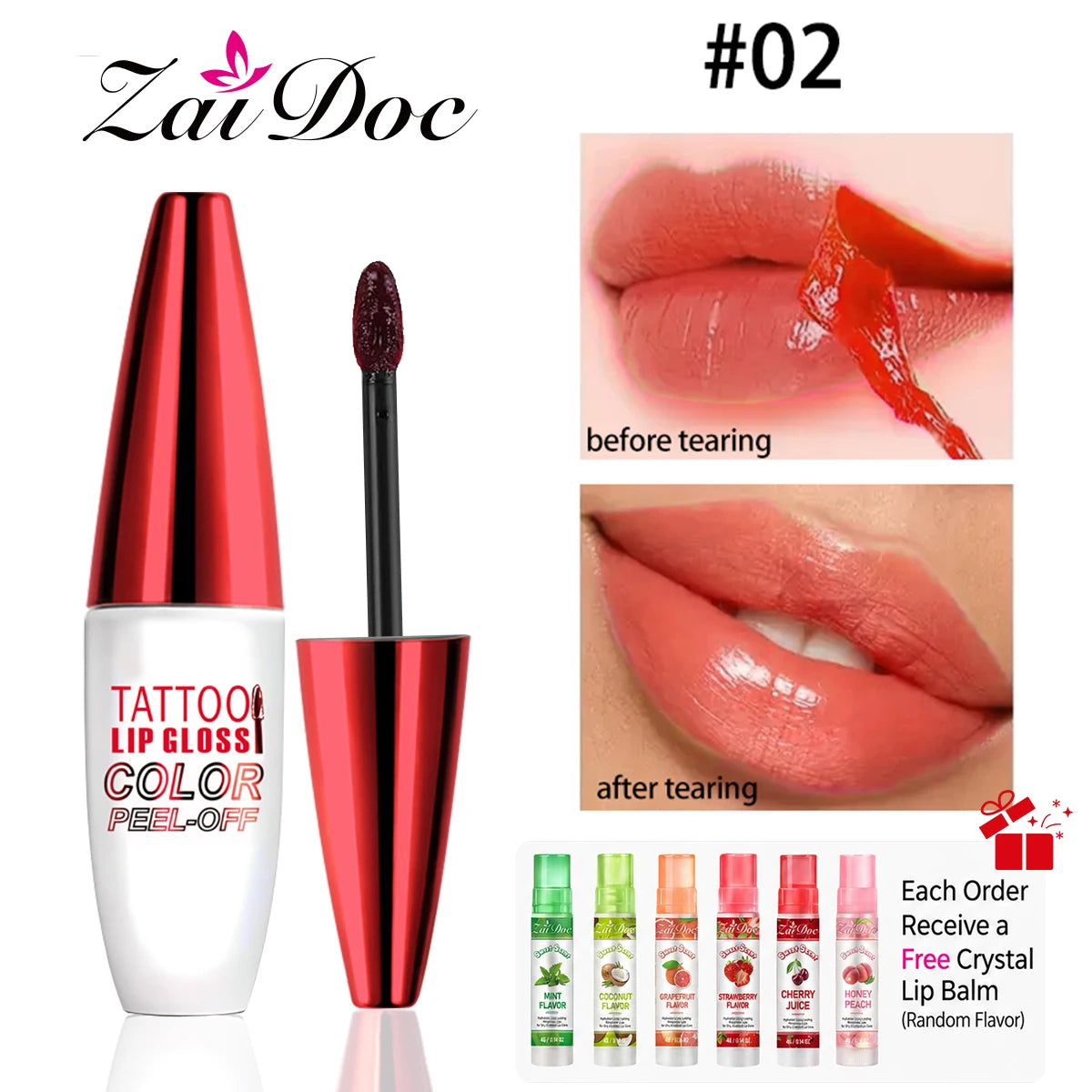 ZaiDoc Peel Off Lip Stain Set – 4 Colors Matte & Waterproof