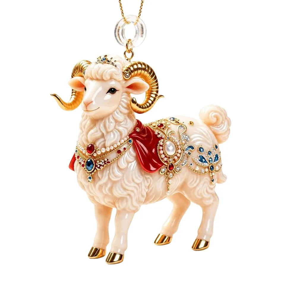 Rhinestone Goat Hanging Ornament – Acrylic Holiday Pendant