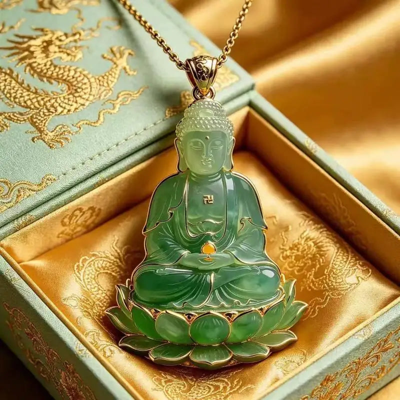 Blue Jade Gourd Dragon Pendant Necklace | Oriental Lucky Charm