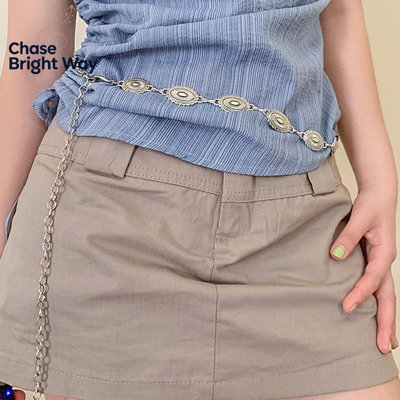 Bohemian Silver Eye Pattern Metal Waist Chain Belt – Adjustable
