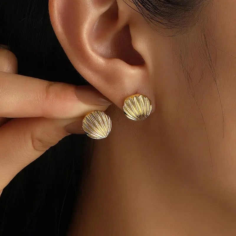 Ocean Shell Stud Earrings – Handmade Stainless Steel Jewelry