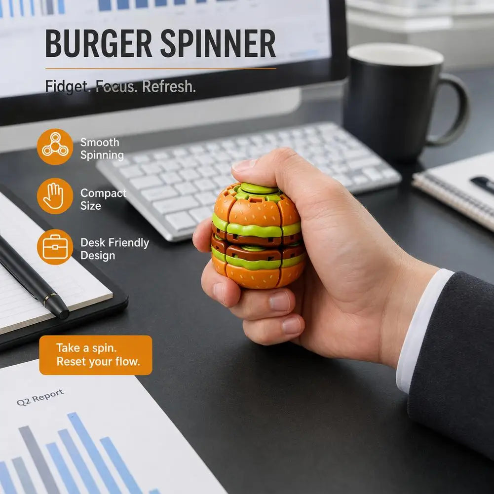 Hamburger Fidget Spinner Ball – Press & Spin Gyro Desk Toy