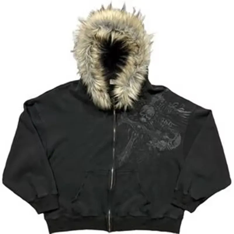 Y2K Zip-Up Hoodie Jacket – Loose Unisex Sportswear