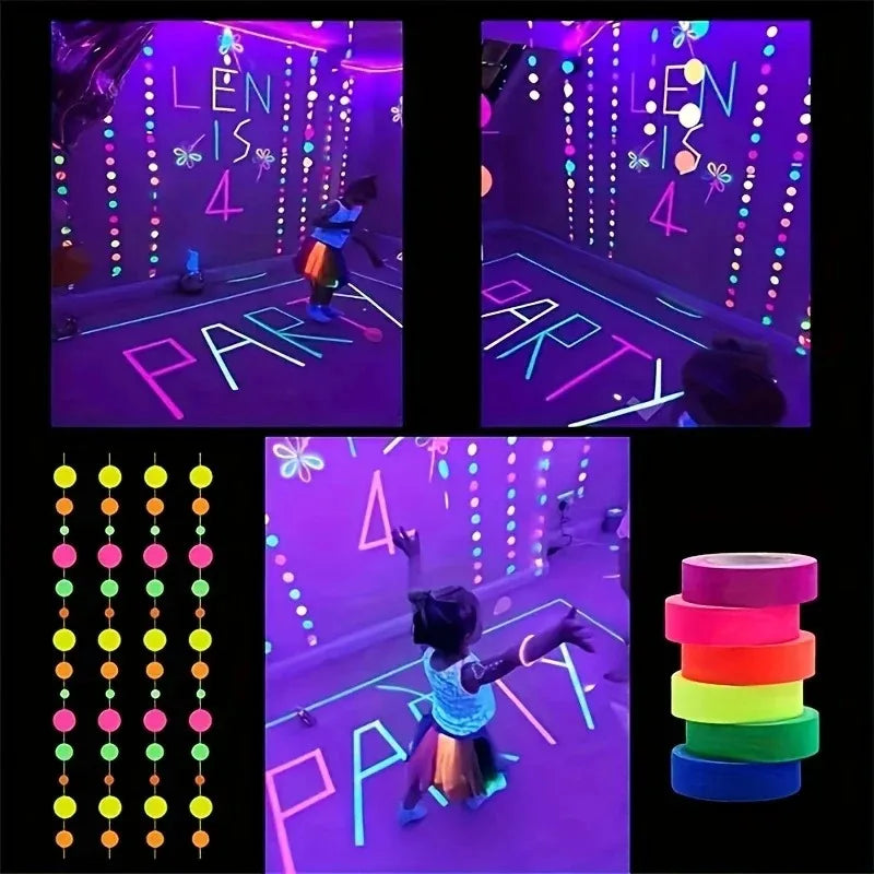 UV Glow Neon Fluorescent Tape 5-Pack – Floor & Stage Decor