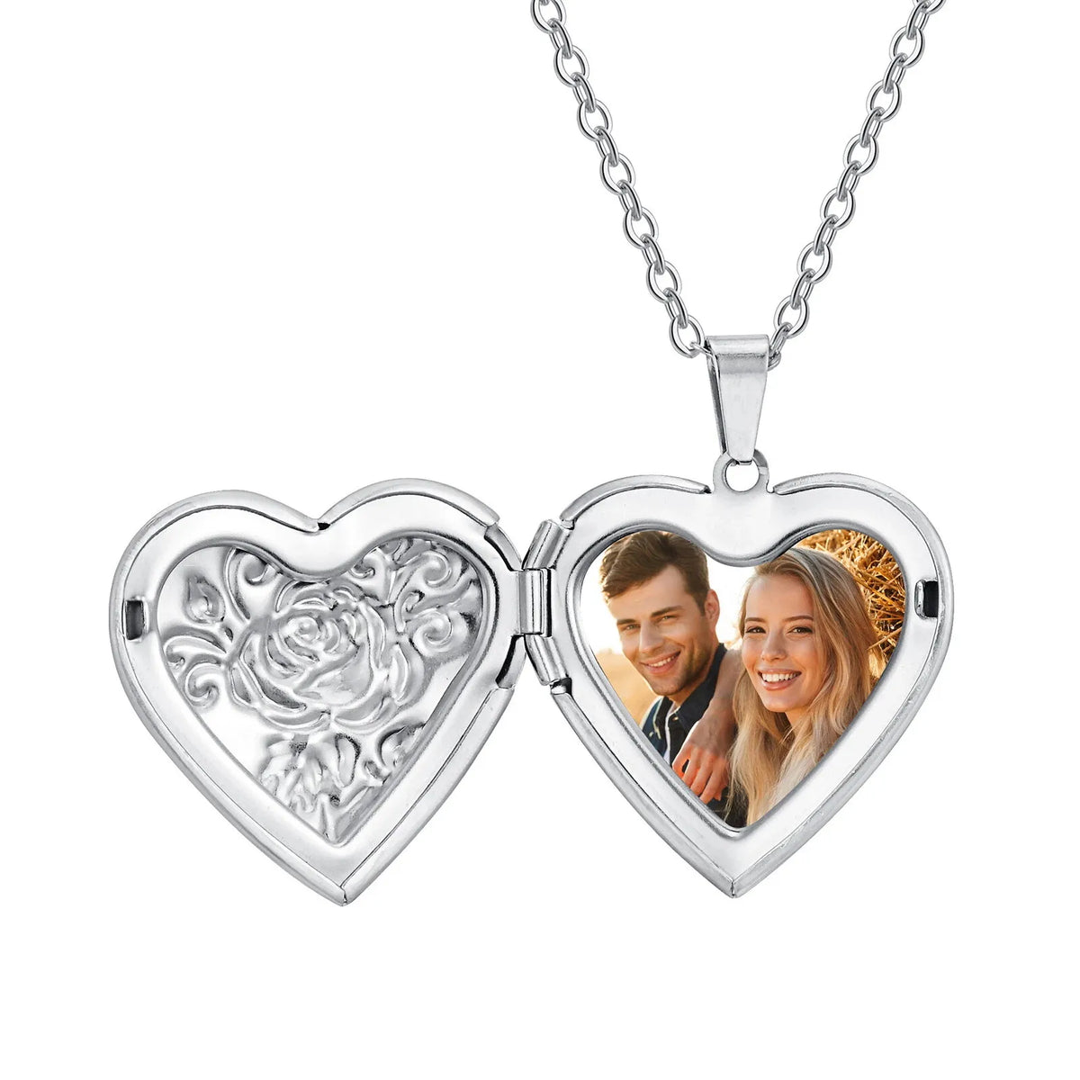 Personalized Heart Locket Necklace | Custom Photo Rose Pendant